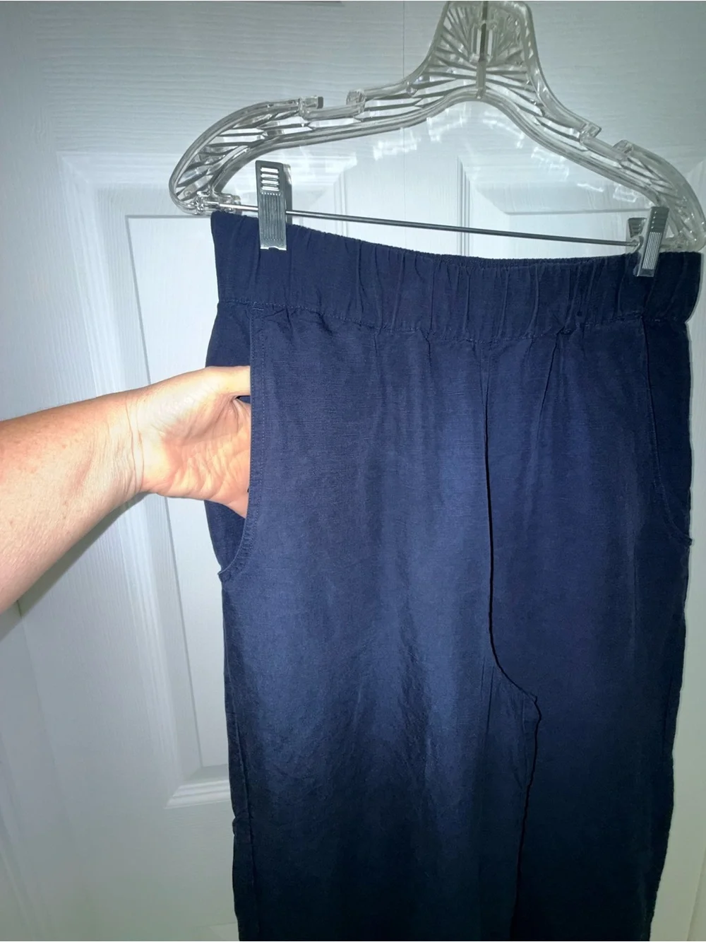 Banana Republic High-Rise Wide-Leg Embroidered Boho Tencel Linen Pants Navy M